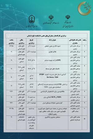 برنامه زمانی کارگاه‌ها و سخنرانی‌های علمی دانشکده علوم انسانی در هفته پژوهش 1404